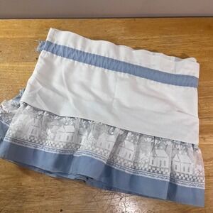 Vtg White Blue Cottage Lace Ruffle Window Valance 78x16 House Motif